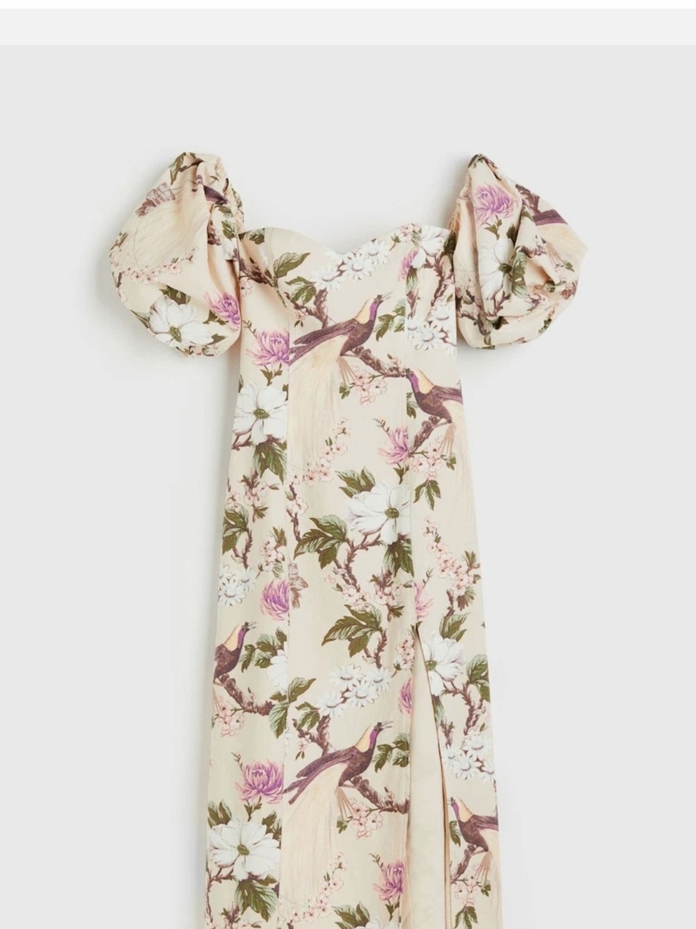 ISO! H&M Floral Puff-Sleeve Maxi Dress in Cream with Pink Accents